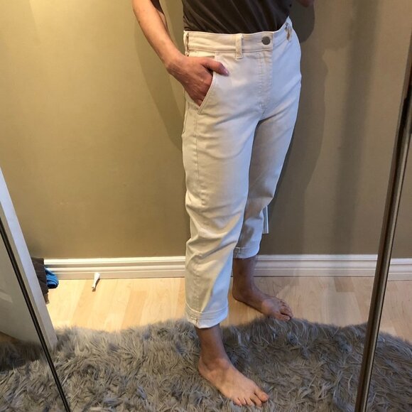 Everlane Cropped Straight Short Cuffed Hem Denim Jean in Bone Sz 4 - Picture 1 of 16